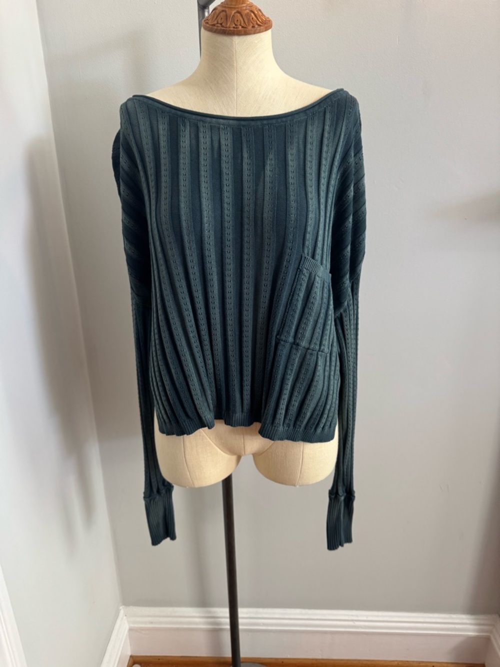 Free People Dark Teal Ribbed Long Sleeve Top